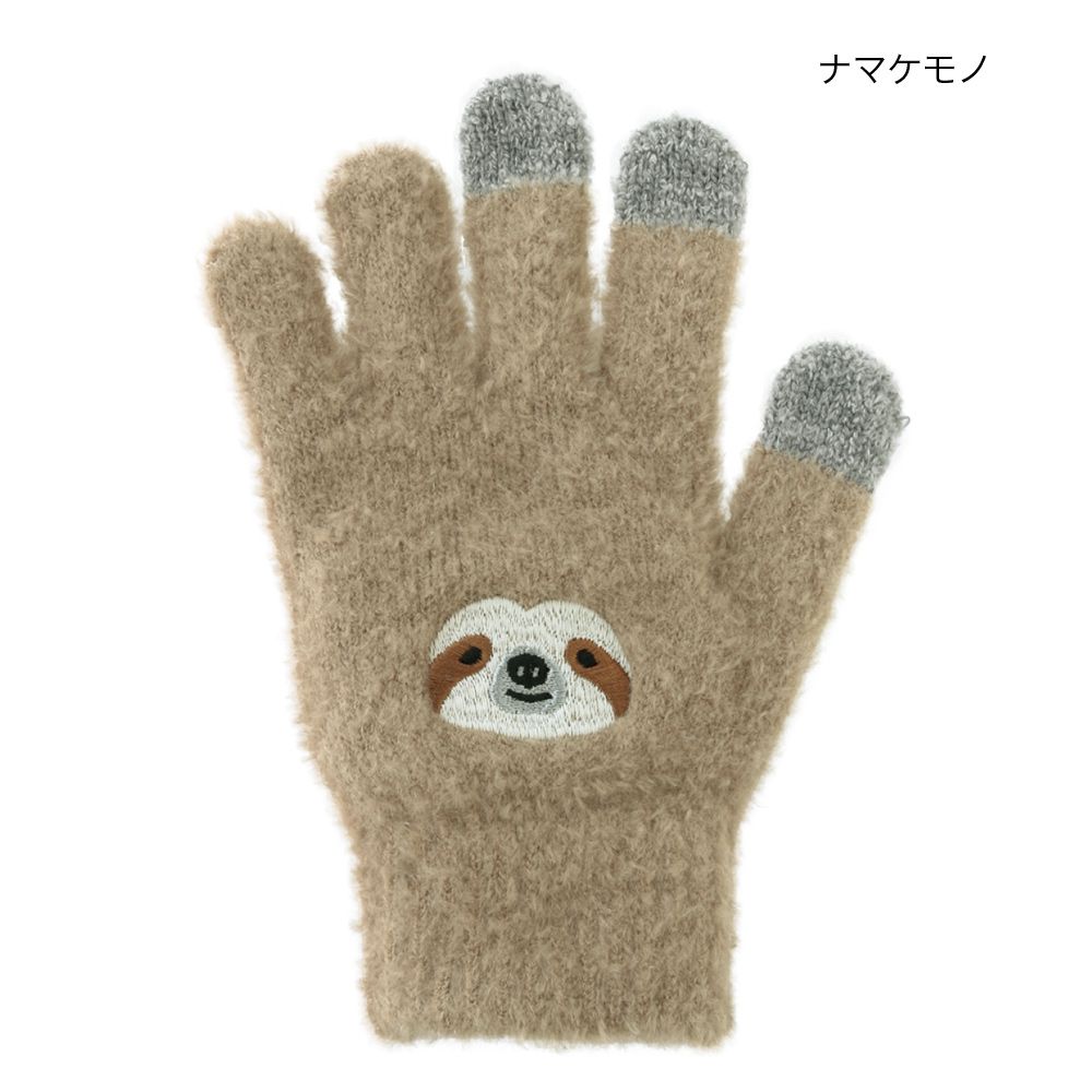 日本 TOMO - (大人)可觸控可愛動物毛絨保暖手套-樹懶-咖啡