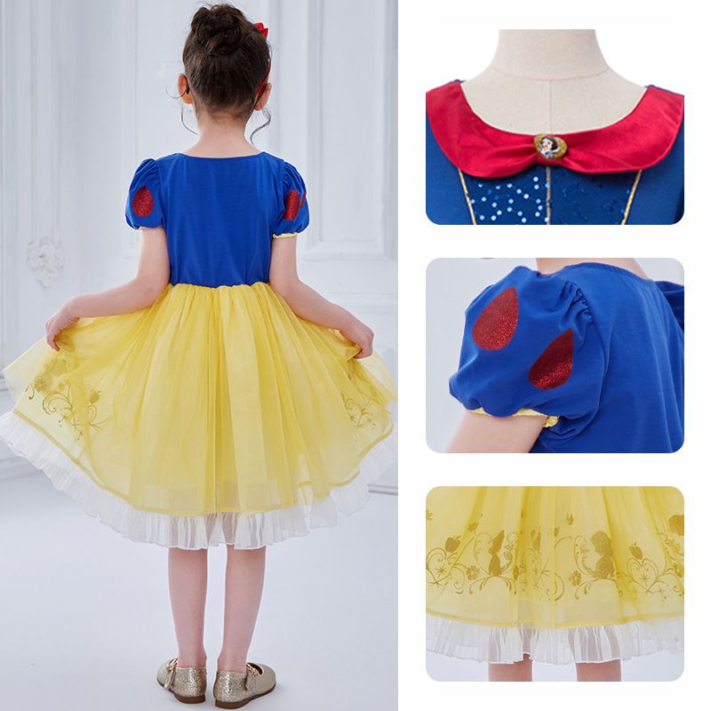 公主系列造型短袖連身裙/萬聖節-卡通人物白雪公主-黃+藍