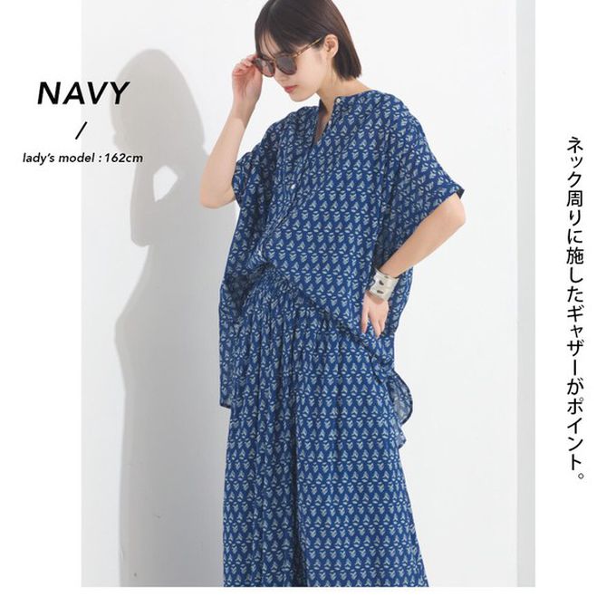 日本 OMNES - 100%印度棉 夏日印花休閒長版襯衫-淺棕條紋