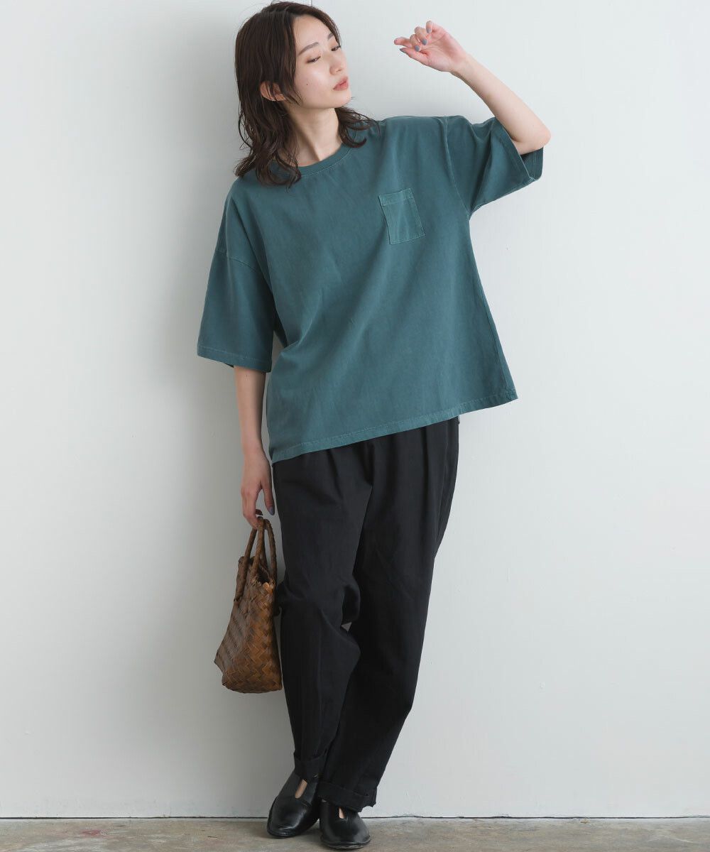 日本女裝代購 - 舒適落肩小口袋五分袖上衣-奶茶棕