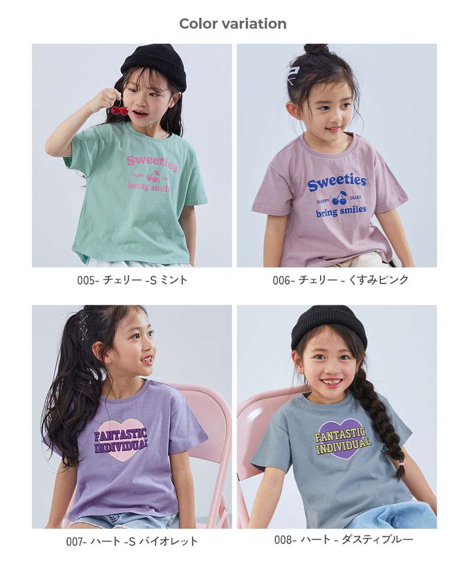 日本 devirock - 100%棉 可愛女孩印花短袖上衣-貓咪-藍紫