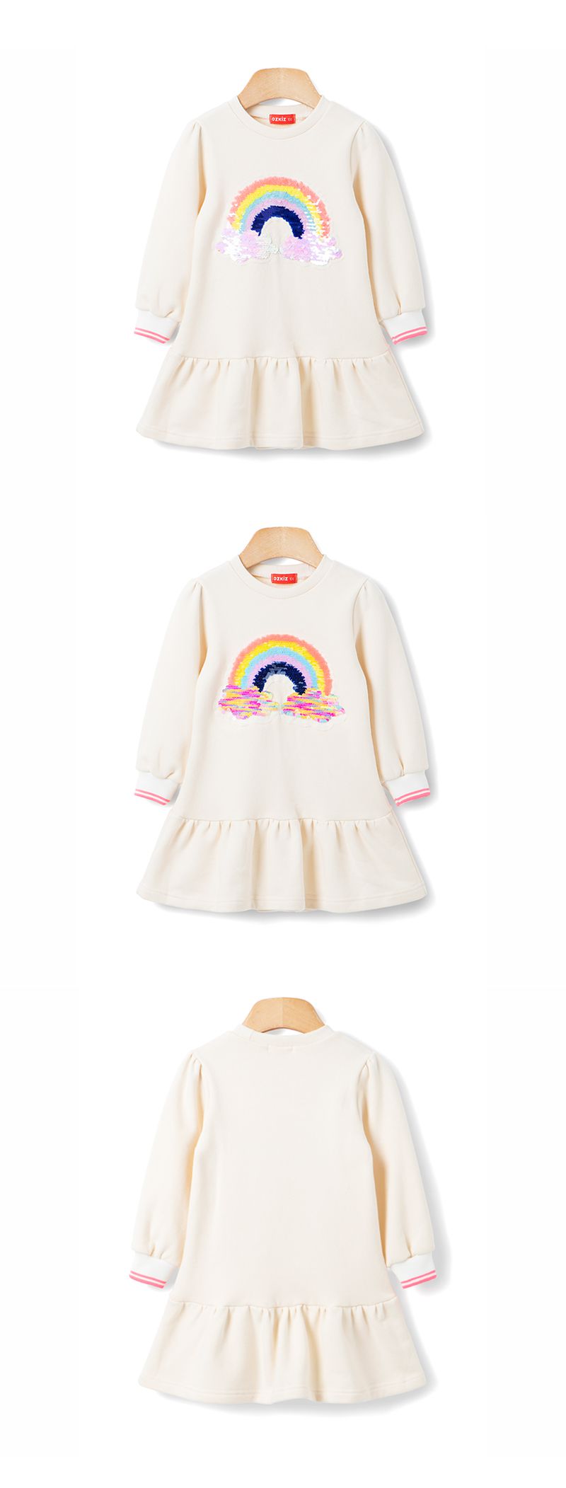 韓國 OZKIZ - 純棉閃亮變色長袖洋裝-彩虹