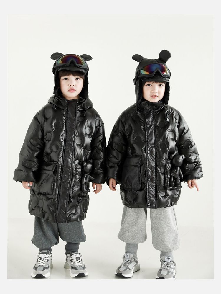 TONGMO - (90%鴨絨)可拆卸太空感立領羽絨外套-熊熊-米白色