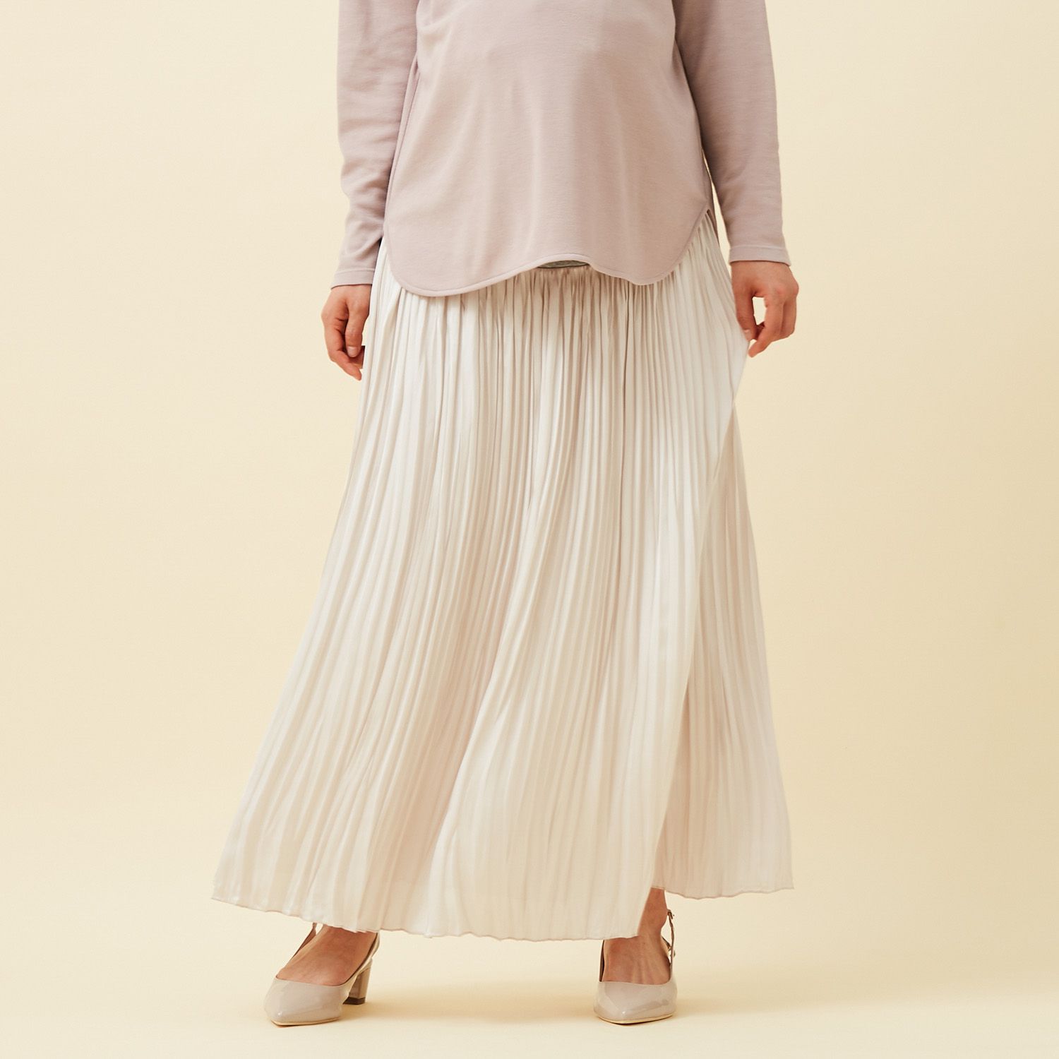 日本千趣會 - 孕婦百褶長裙-米杏