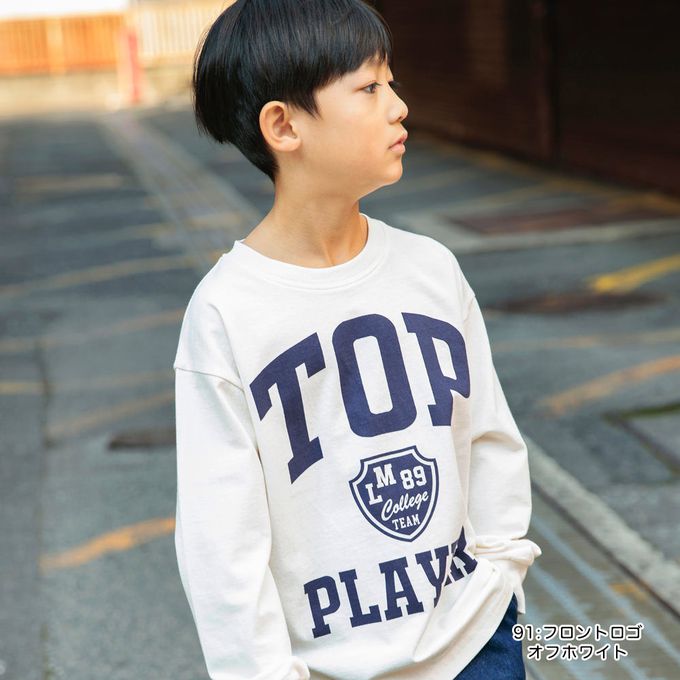 日本 BRANSHES - 100%棉 英文標語落肩長袖上衣-玫瑰粉