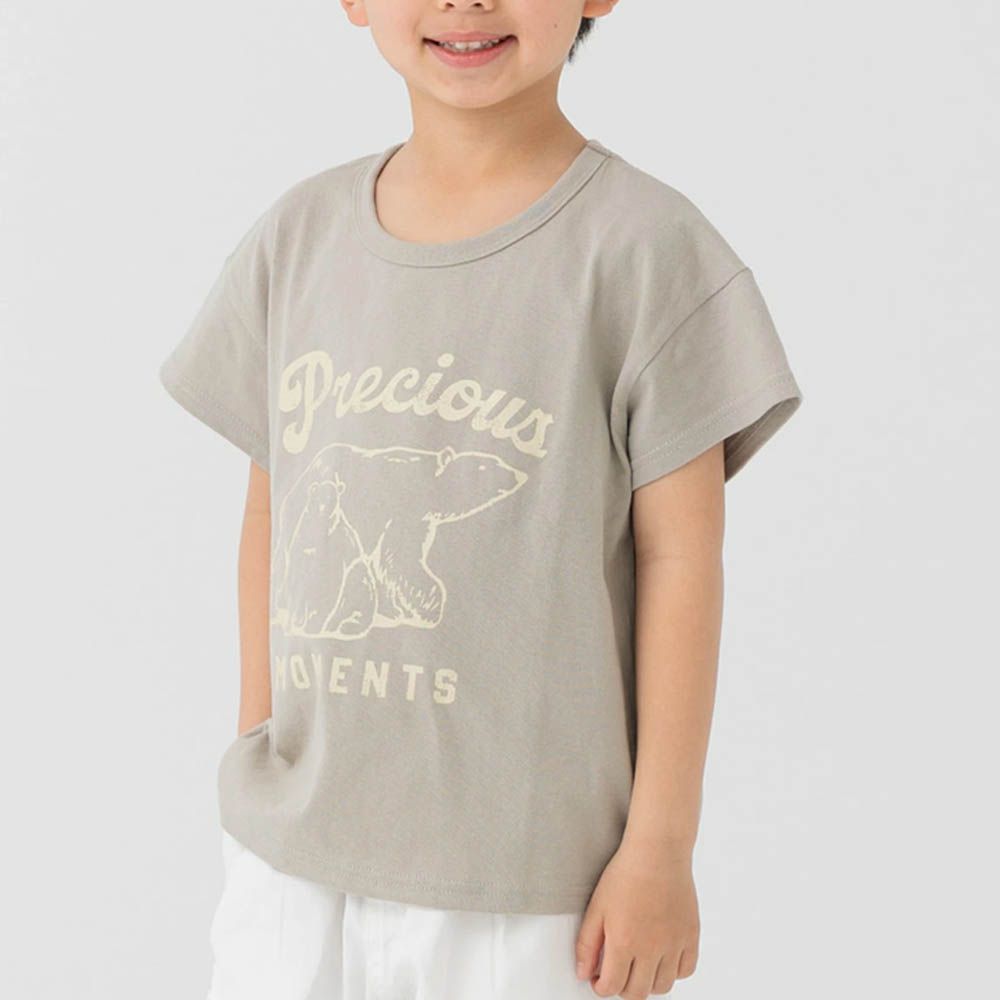 100%棉 定番印花短袖上衣-北極熊-淺棕