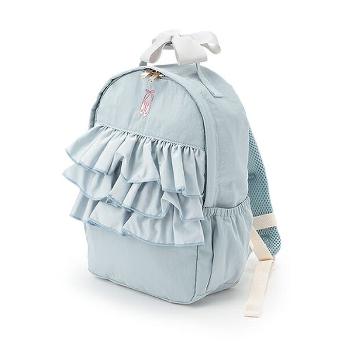 日本 petit main - 夢幻荷葉邊刺繡後背包／書包-粉紅-F (30x20x10cm)