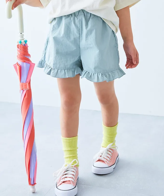 日本 devirock - 水陸二用 可愛荷葉邊玩水短褲-櫻桃粉