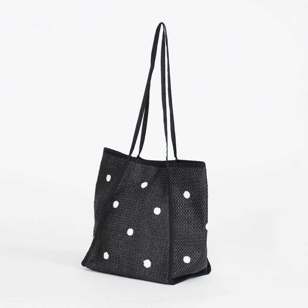 法式圓點纖細大容量肩背包-黑 (27x33x20cm)