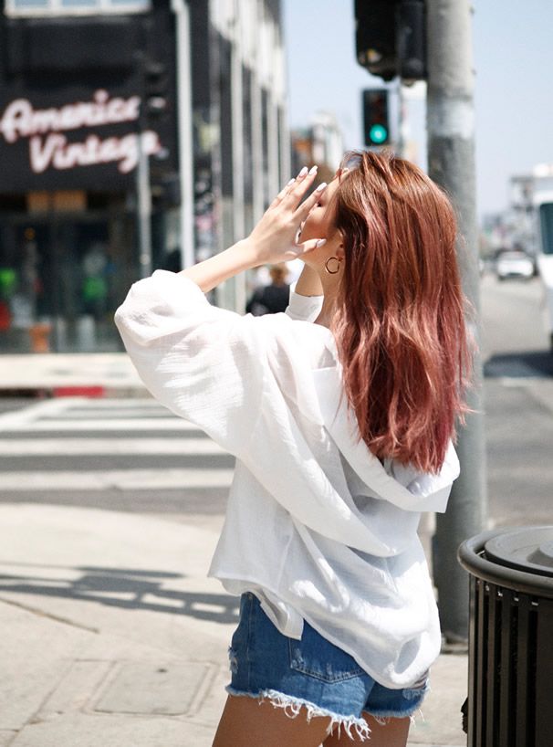 日本 GRL - 嫘縈混透膚澎澎長袖襯衫/薄外套-白