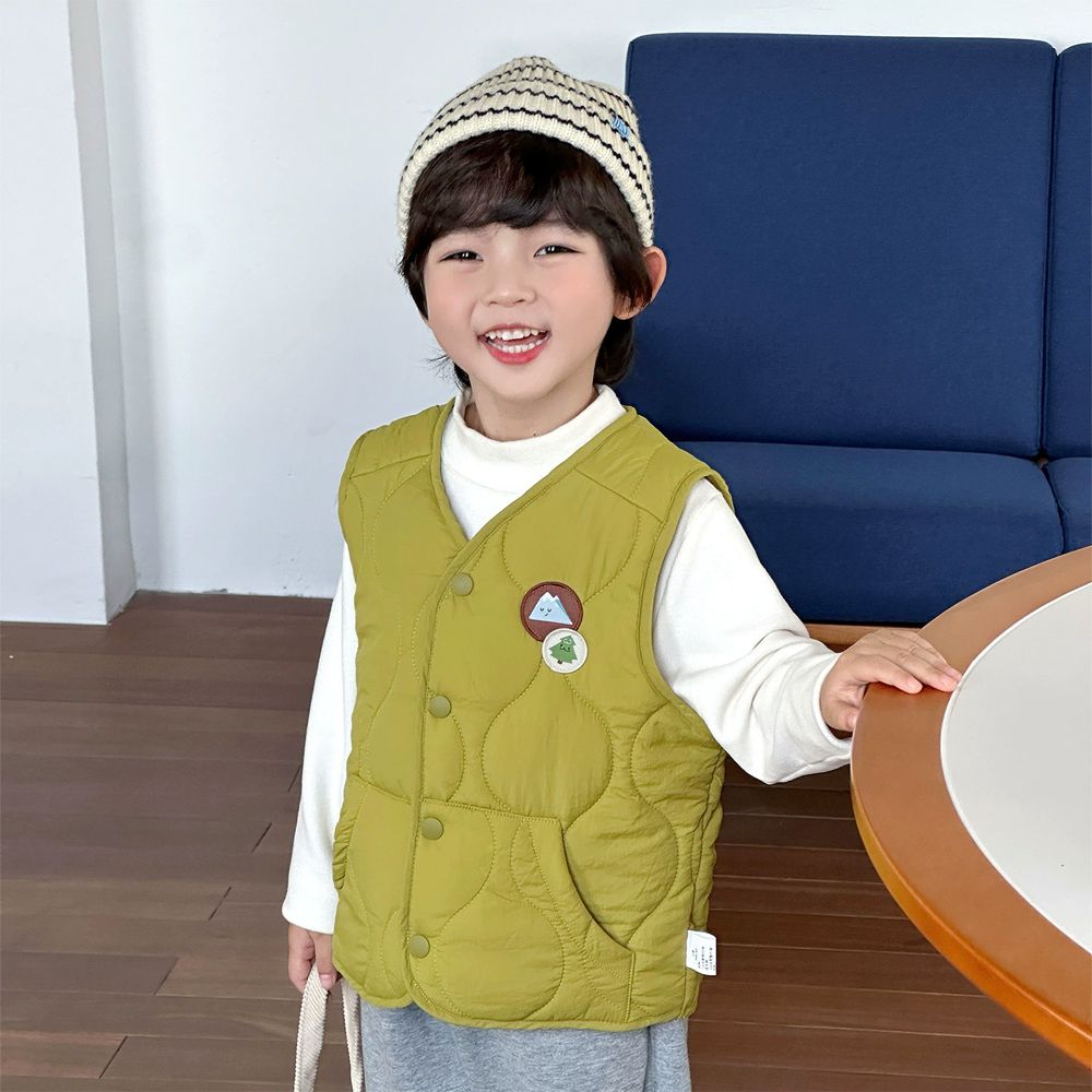 波浪紋絎縫鋪棉背心-山林徽章-黃綠