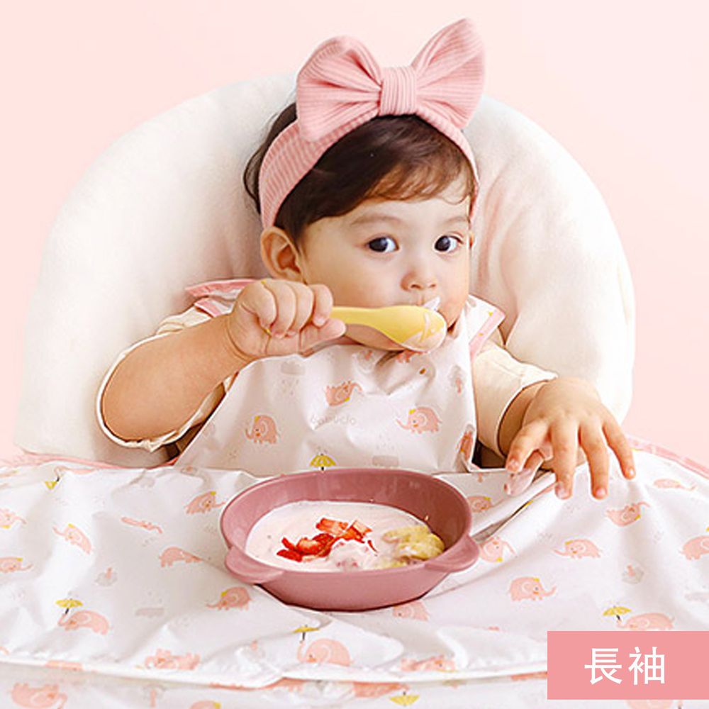 韓國 Babyclo - 多功能防水圍兜/圍裙(長袖)-粉紅大象