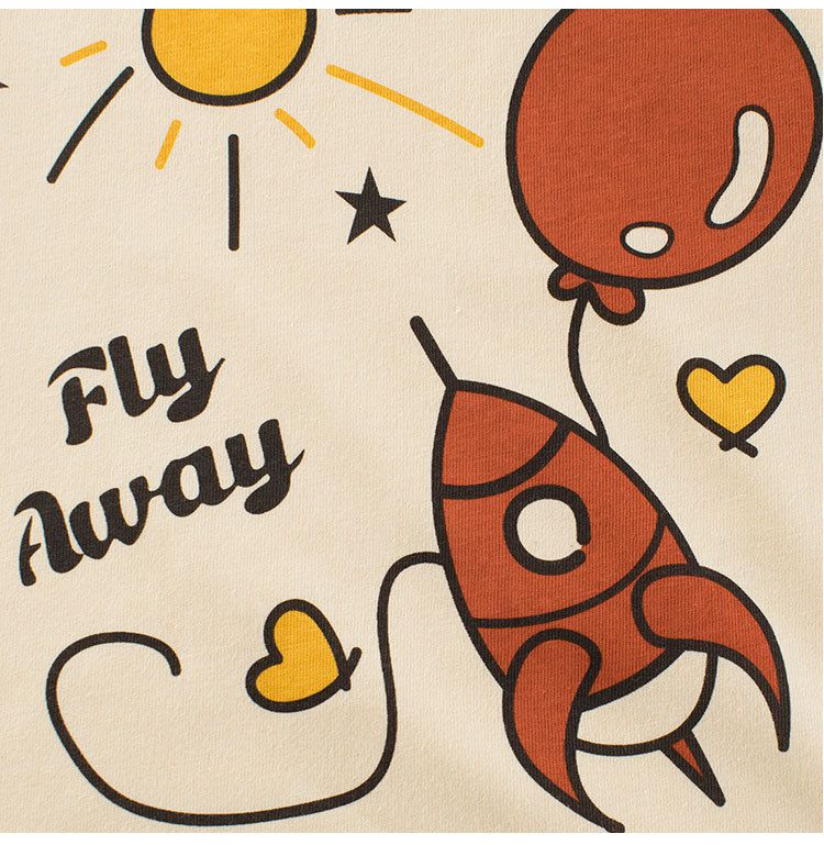 純棉圓領薄長袖上衣-氣球飛船-杏色