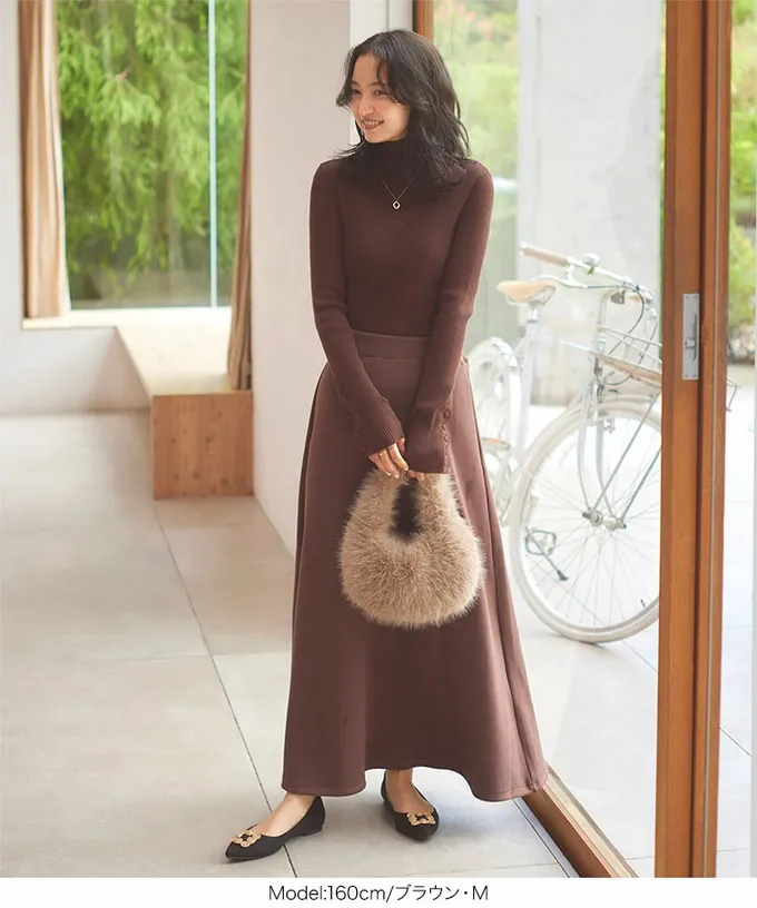 日本 Kobe Lettuce - 極上溫暖 裏起毛優雅垂墜傘狀長裙-深灰
