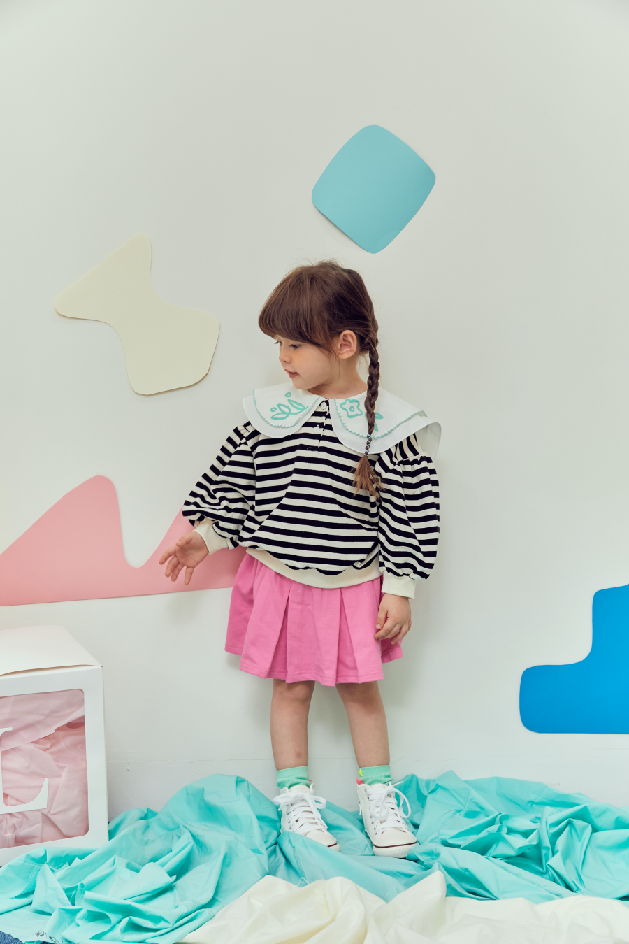 韓國 MINIATURE - 打褶短褲裙-粉紅