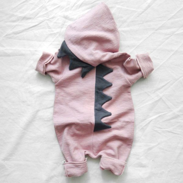 JoyNa - 連帽長袖連身衣-恐龍-粉