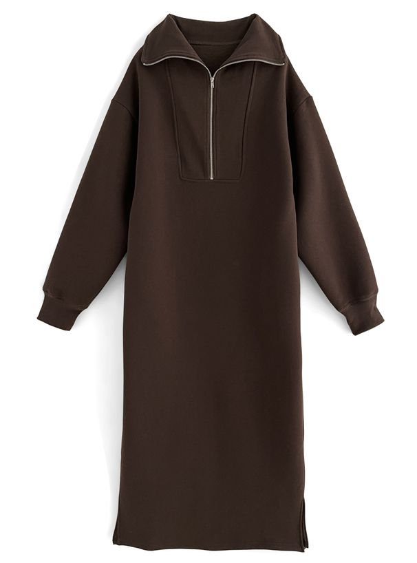 日本 GRL - 帥氣拉鍊翻領針織洋裝-可可