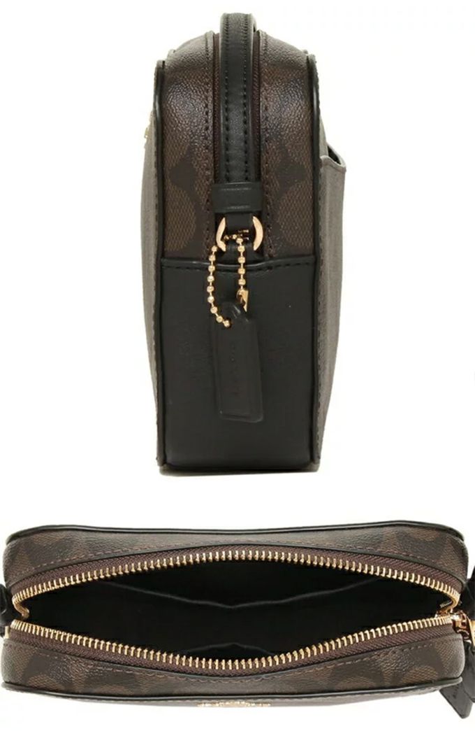 COACH - 滿版LOGO皮革斜背包 (咖啡)