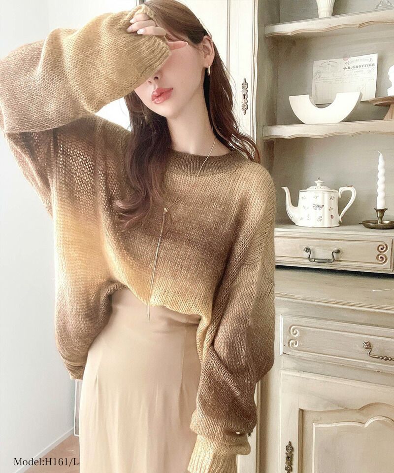 日本 Classical Elf - Java聯名 絕美漸層寬鬆針織上衣-橘黃系