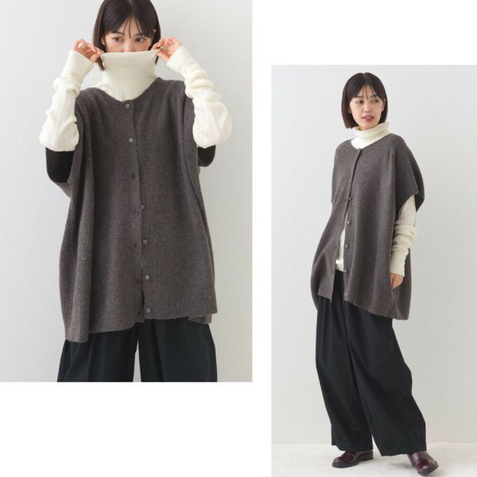 日本 OMNES - 混色感2way針織背心/開襟衫-淺米灰