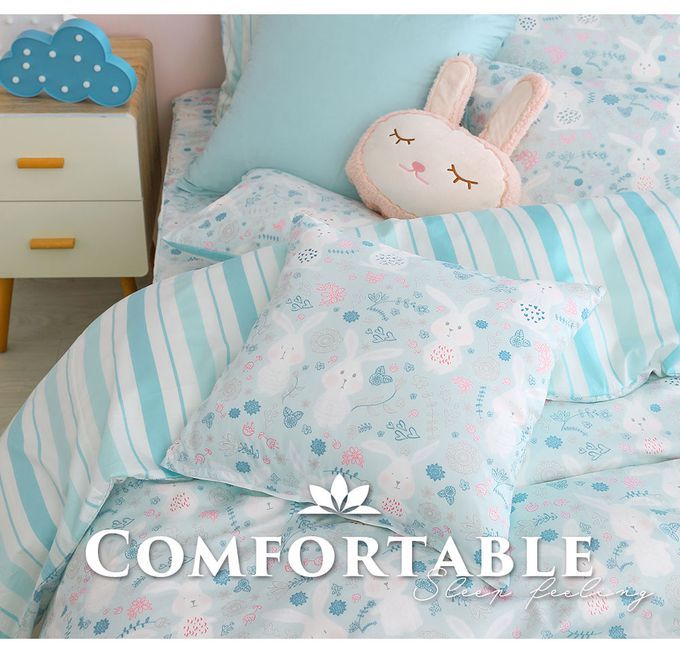 鴻宇 HongYew - 雙人加大床包枕套組 美國棉授權品牌 300織-眠眠兔-藍