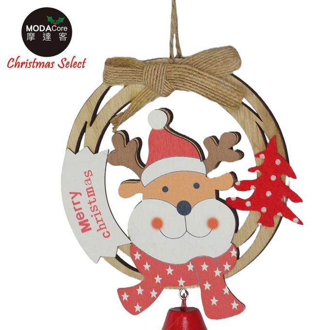 MODACore 摩達客 - 摩達客耶誕-可愛圓形木質彩繪(單面)吊飾-聖誕老公公+雪人+麋鹿(一組3入)