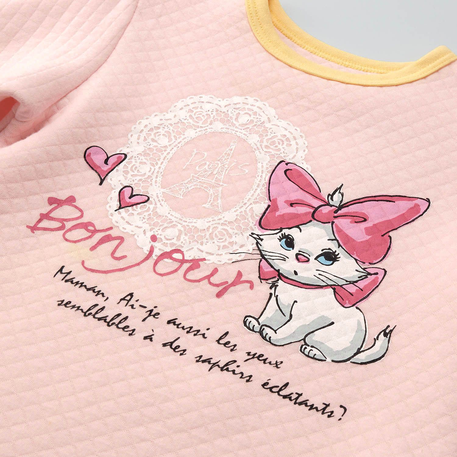 日本千趣會 - 迪士尼鋪棉保暖家居服/睡衣-緞帶瑪麗貓-粉X黃