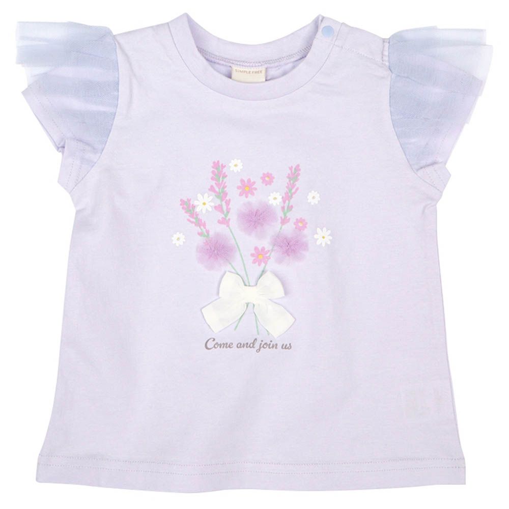 幼兒短袖上衣-薄紗袖立體造型-紫色