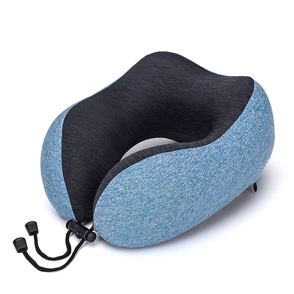 U型記憶頸枕旅行套組-附收納袋、眼罩、耳塞-湖水藍 (25*27*14cm)