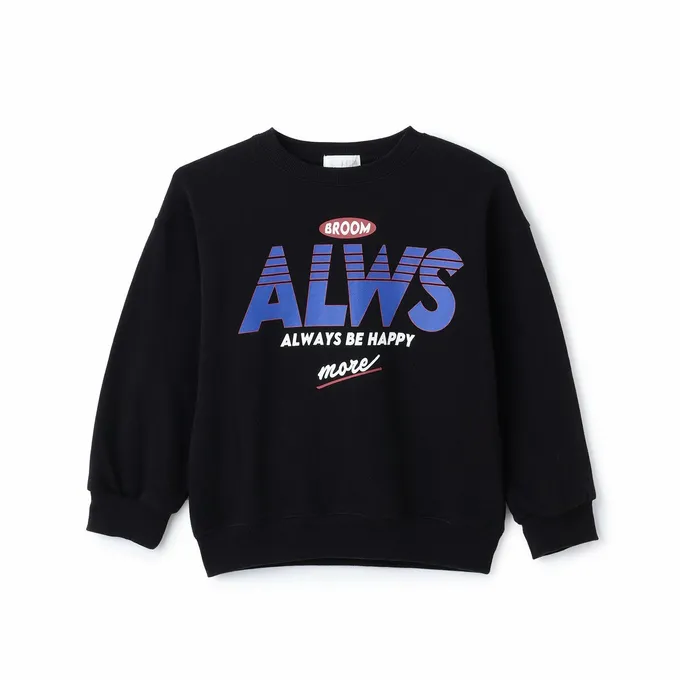 日本 b-ROOM - 100%棉 美式印花縮口大學長袖上衣-淺灰藍