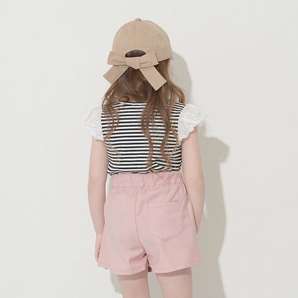 日本 Lycee mine - 羅紋俏皮蕾絲短袖上衣-黑