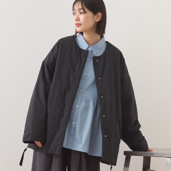 日本 OMNES - 側拉鍊造型科技羽絨無領保暖外套-海軍藍