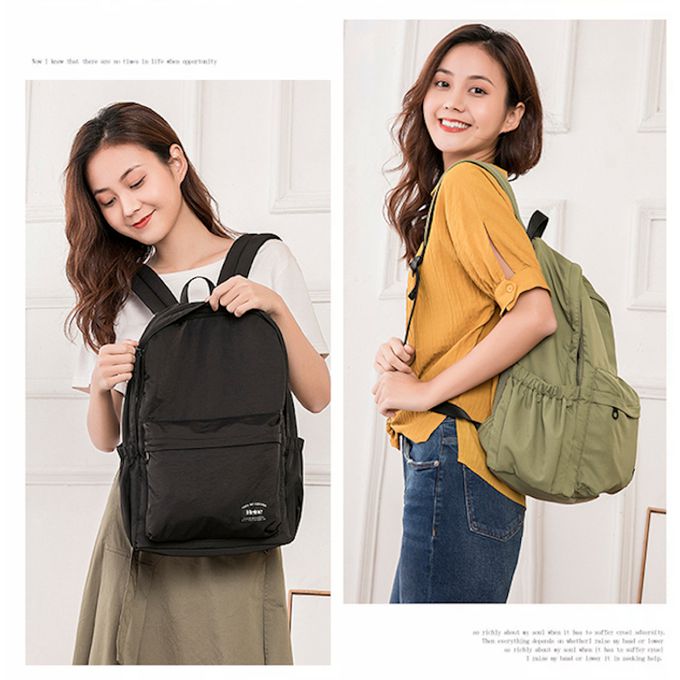 Heine 海恩 - WIN-219 後背包 極簡風女包 絲綢柔軟包包 尼龍後背包 防潑水後包包-黑色