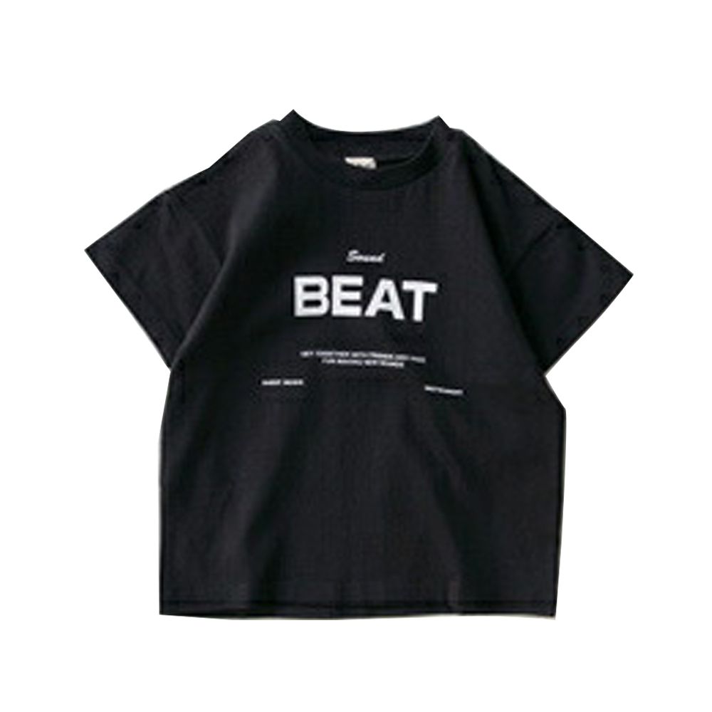 100%天竺棉定番印花短袖上衣-BEAT-黑