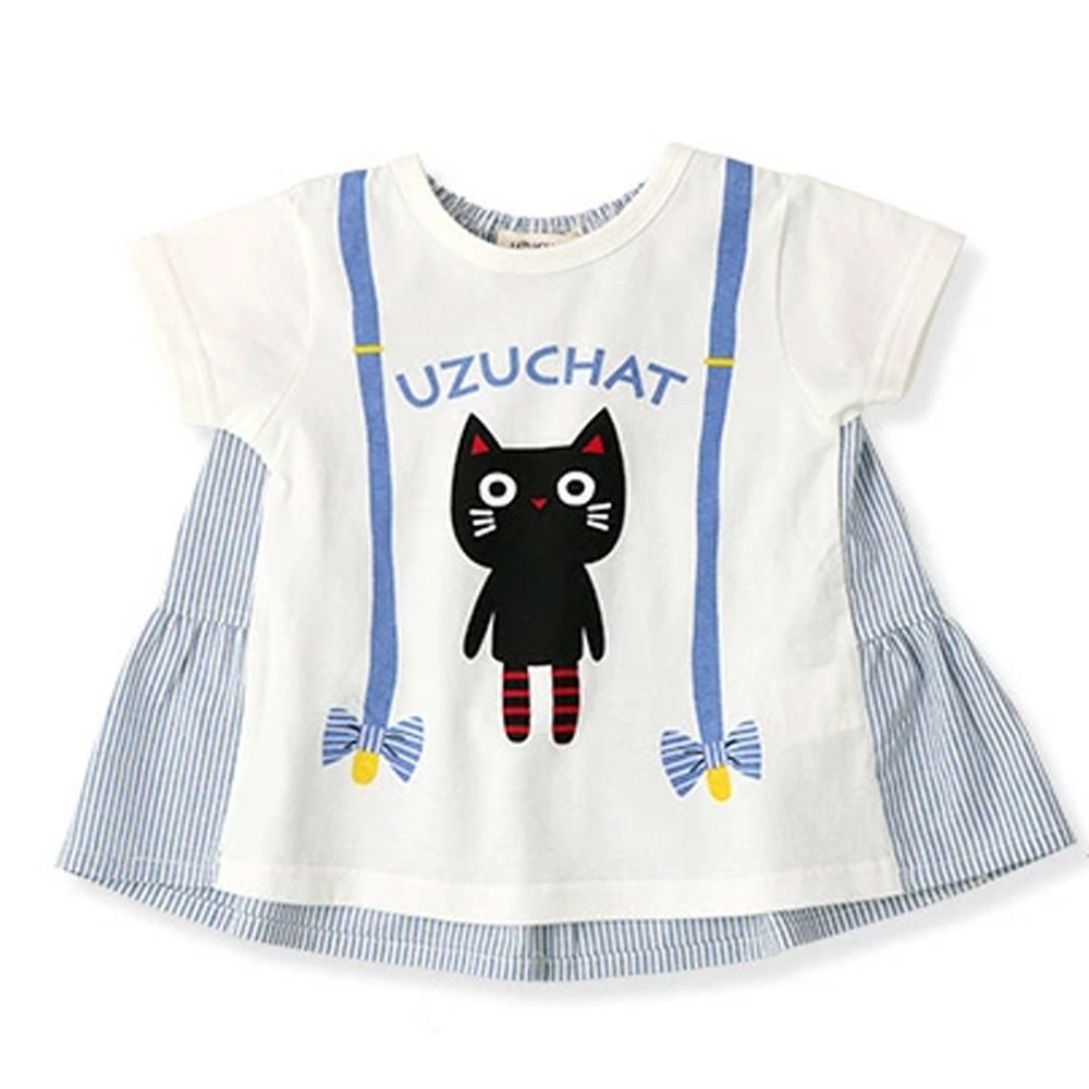 日本 ZOOLAND - 純棉拼接短T-小黑貓吊帶裙-白藍