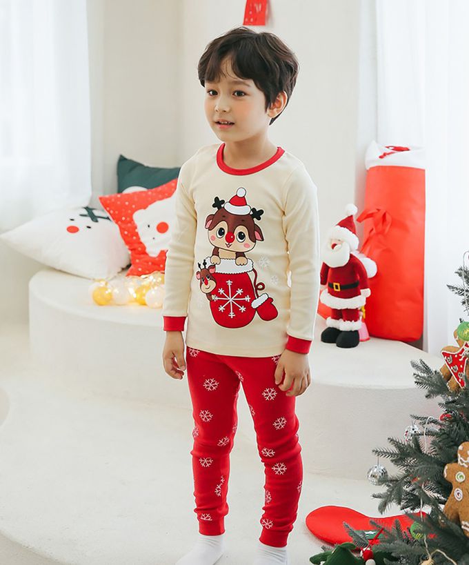 正韓 Puco - 超優質嬰幼兒/兒童長袖100% 有機純棉家居服/睡衣-聖誕麋鹿