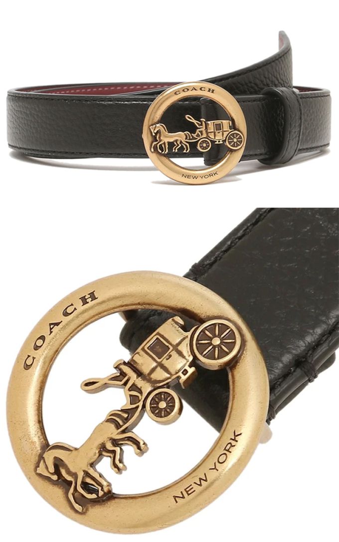 COACH - 馬車LOGO素面皮帶 (黑)