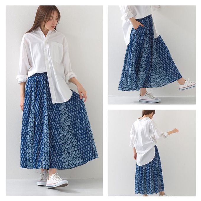 日本 OMNES - 100%印度棉 奢華印花飄逸感長裙-黃