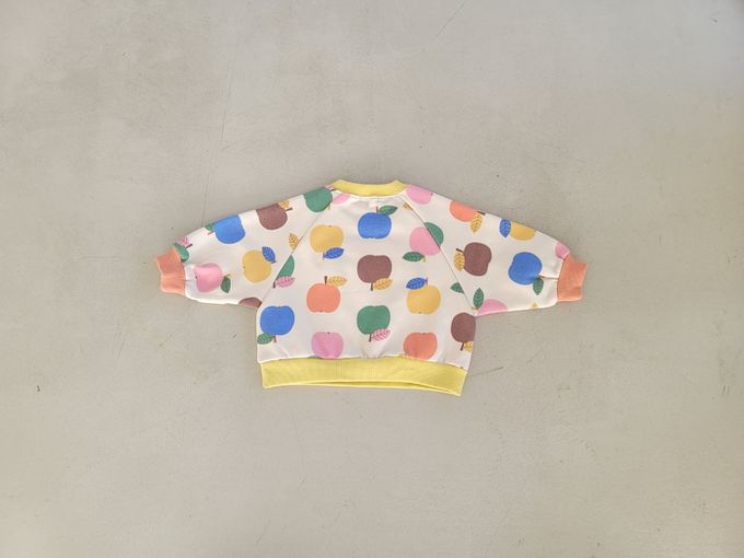 韓國 Mimico - (內磨毛)apple毛絨字大學T-滿版蘋果