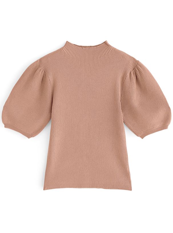 日本 GRL - 聯名款 彈性羅紋泡泡短袖上衣-珊瑚橘