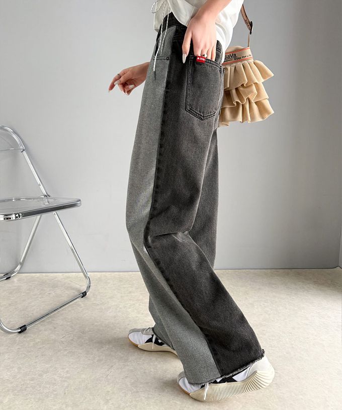 日本 Classical Elf - Java 個性深淺配色寬版丹寧褲-藍系