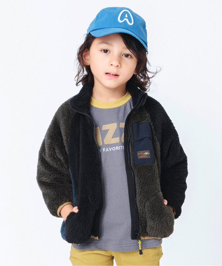 日本 BREEZE - 微立領泰迪熊保暖外套-迷彩-灰綠