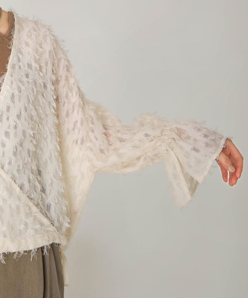 日本 Bab - 2WAY透感抽鬚糖果袖上衣-淺粉