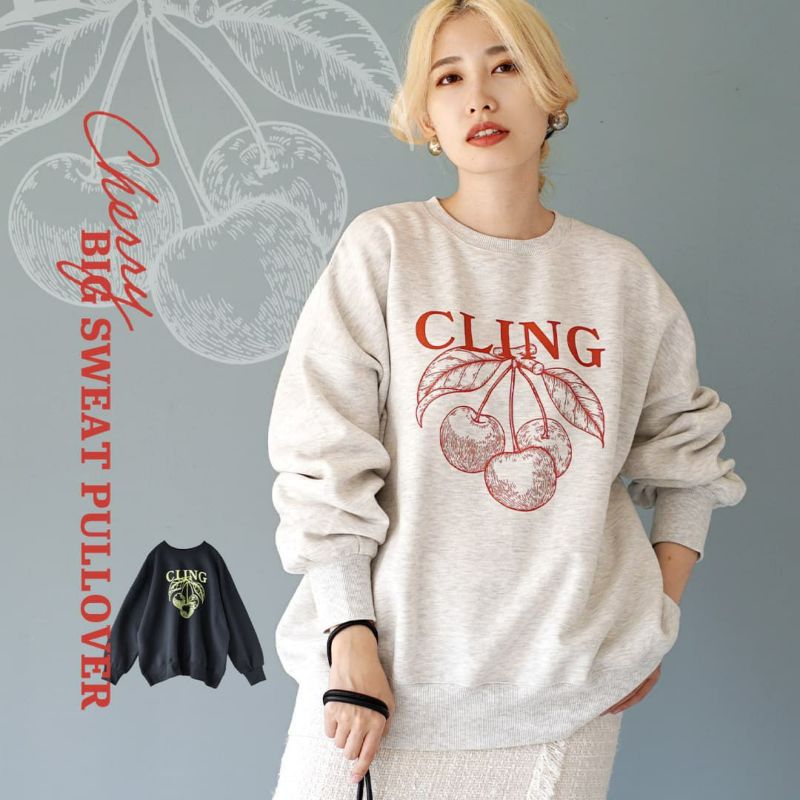 日本 zootie - 裏起毛注目櫻桃印花長袖上衣-海軍藍