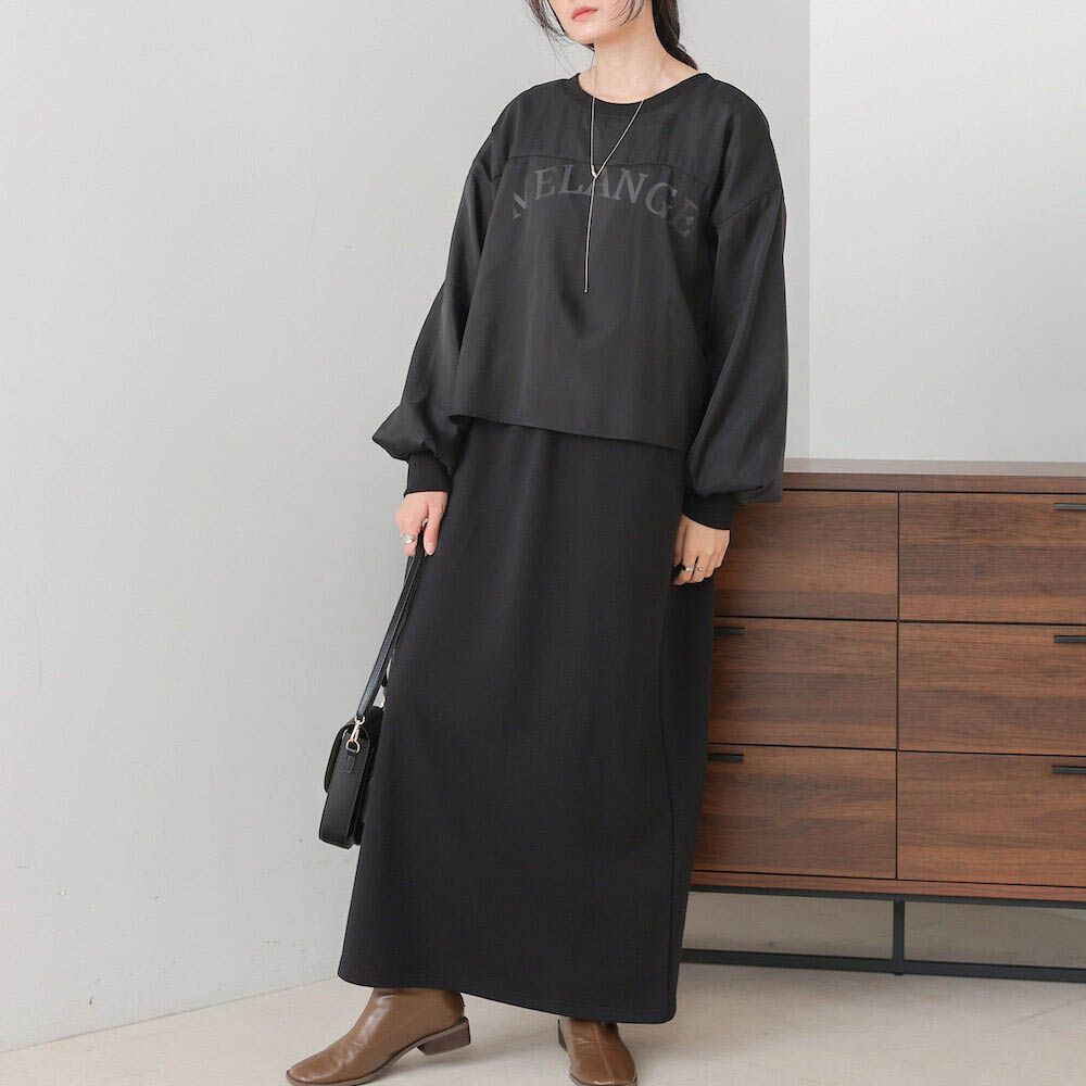 [穿搭上手]薄紗層次運動風長袖洋裝-黑