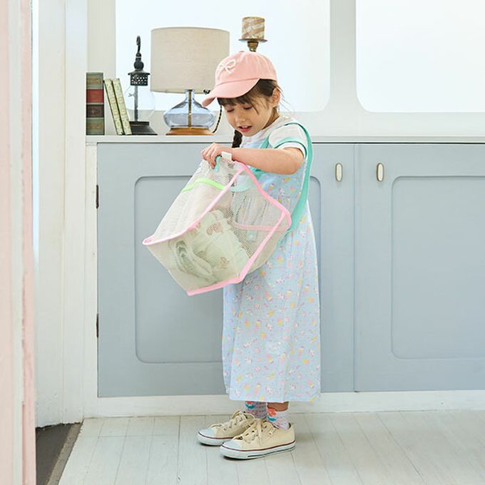 日本 Lycee mine - 粉嫩配色網格玩水包/游泳包-黃x粉紅 (26.5x35x20.5cm)