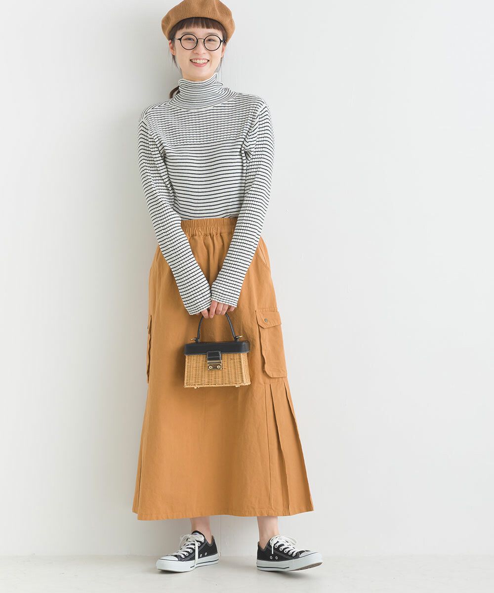 日本女裝代購 - 休閒風側口袋工裝裙-焦糖橘