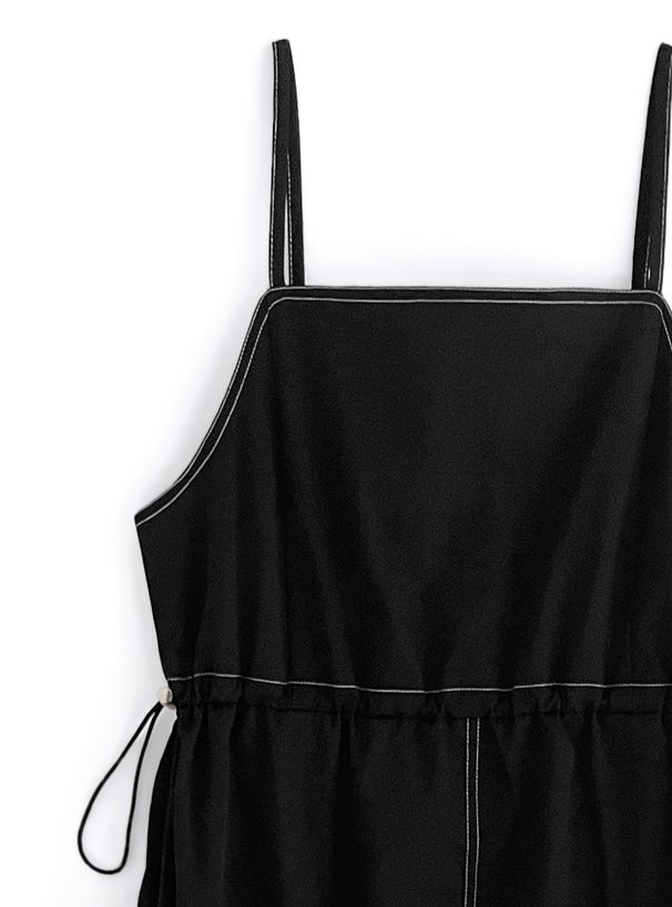 日本 GRL - 聯名款 側抽繩工裝風吊帶裙-黑 (F)