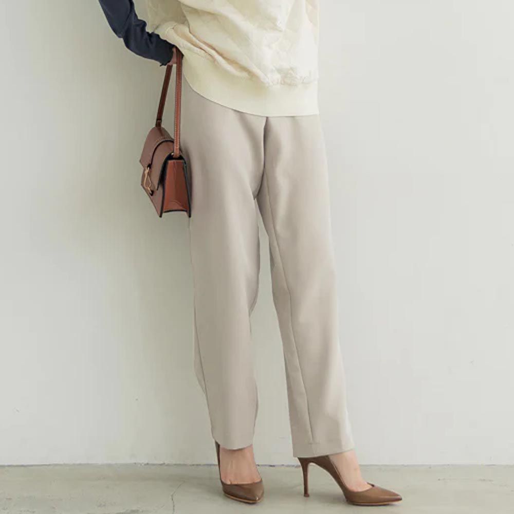 日本 COCA - 薄款打褶洗鍊修身錐型褲-米杏