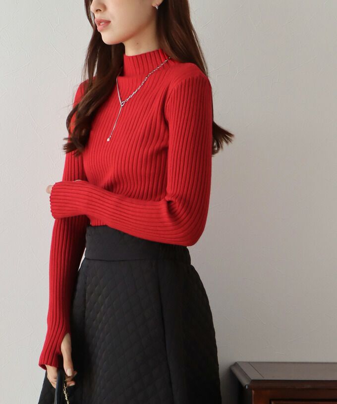 日本 BLUE EAST - 小立領坑條針織上衣-果實紅